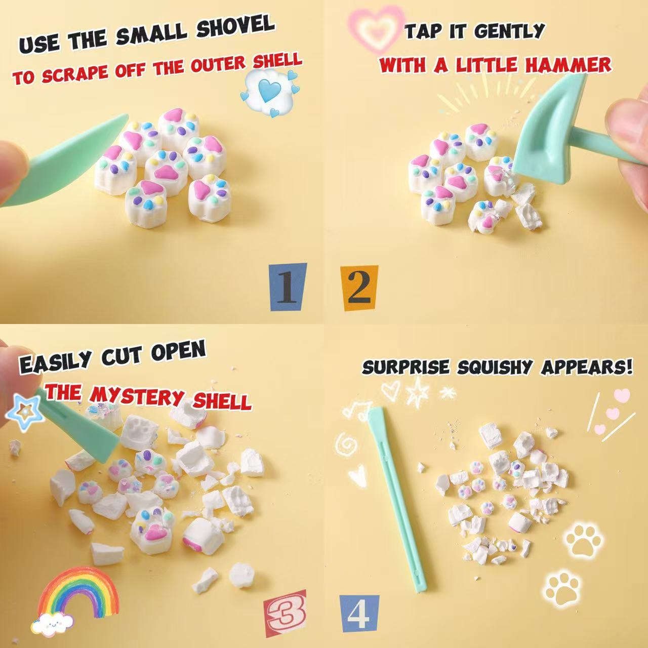FUFUSQUISHY 7pc Mini Cat Paw Squishy Dig Kit