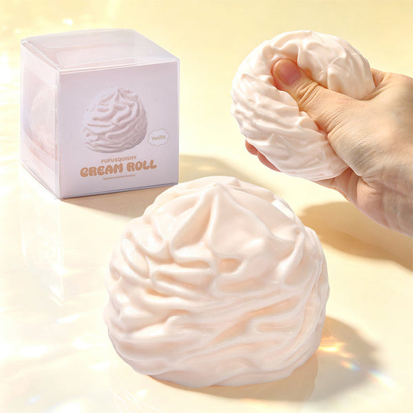 FUFUSQUISHY White Cream Roll Squishy Fidget Toy Stress Ball
