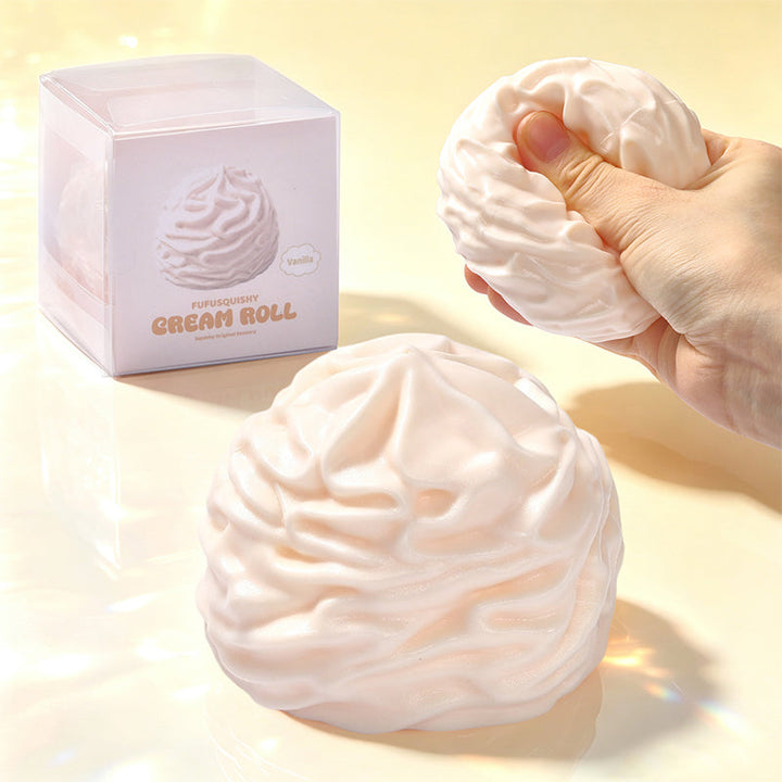 FUFUSQUISHY White Cream Roll Squishy Fidget Toy Stress Ball