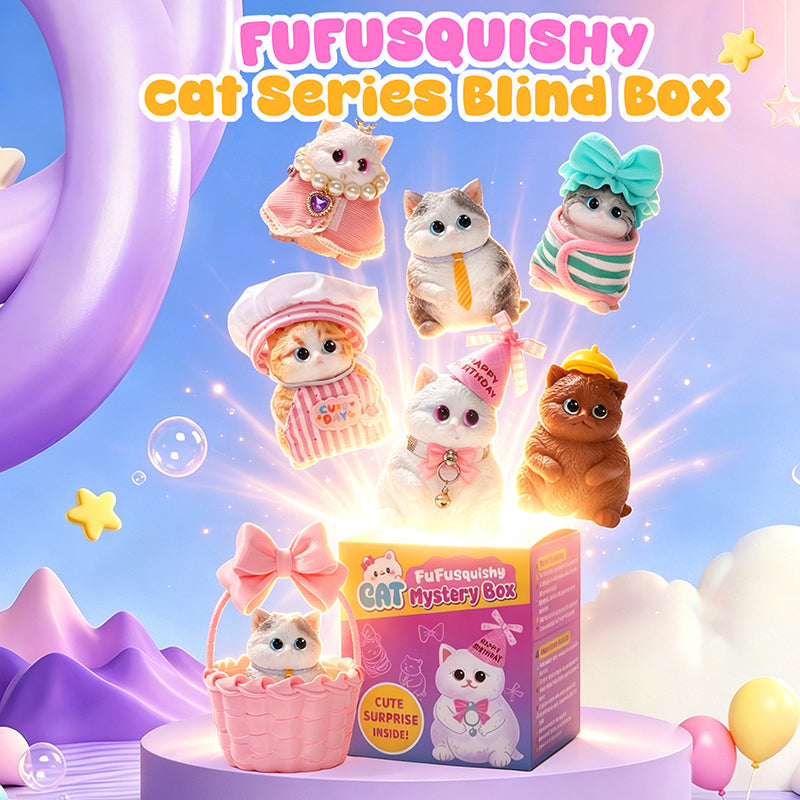 FUFUSQUISHY Cat Series Blind Box, FUFU SQUISHY Handmade Kawaii Cat Squishy Toys, Soft Sensory Fidget Toys, Cute Collectible Stress Relief Toys for Kids, Party Favors & Birthday Gifts