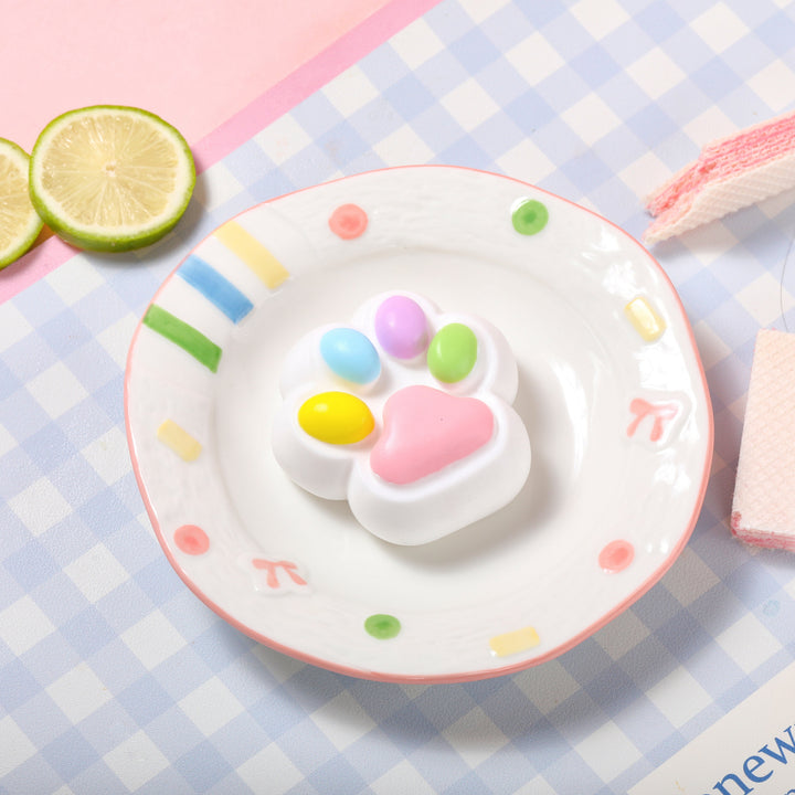 80g White Base Pink with Rainbow Cat Paw Taba Squishy