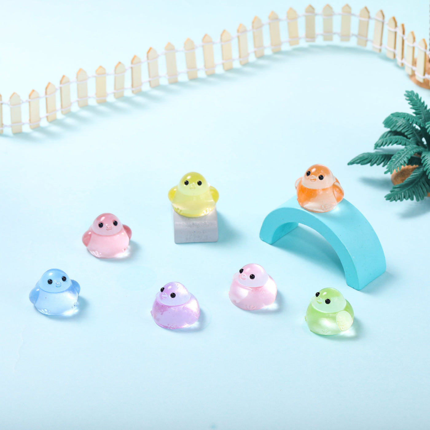 7pc mini Rainbow Crystal Chicken Squishy