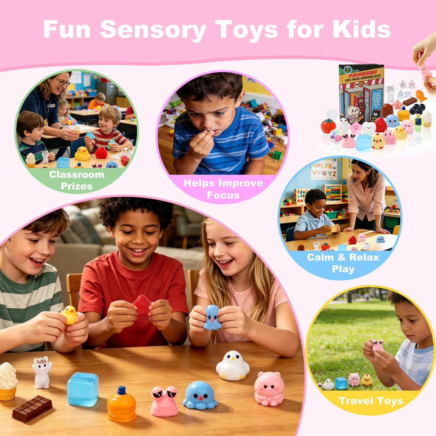 30pcs Random FUFUSQUISHY Surprise Squishy Pop Box