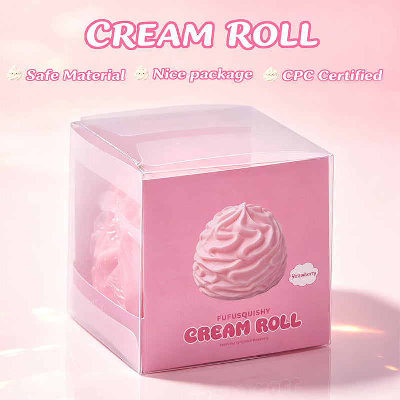 FUFUSQUISHY Pink Cream Roll Squishy Fidget Toy Stress Ball
