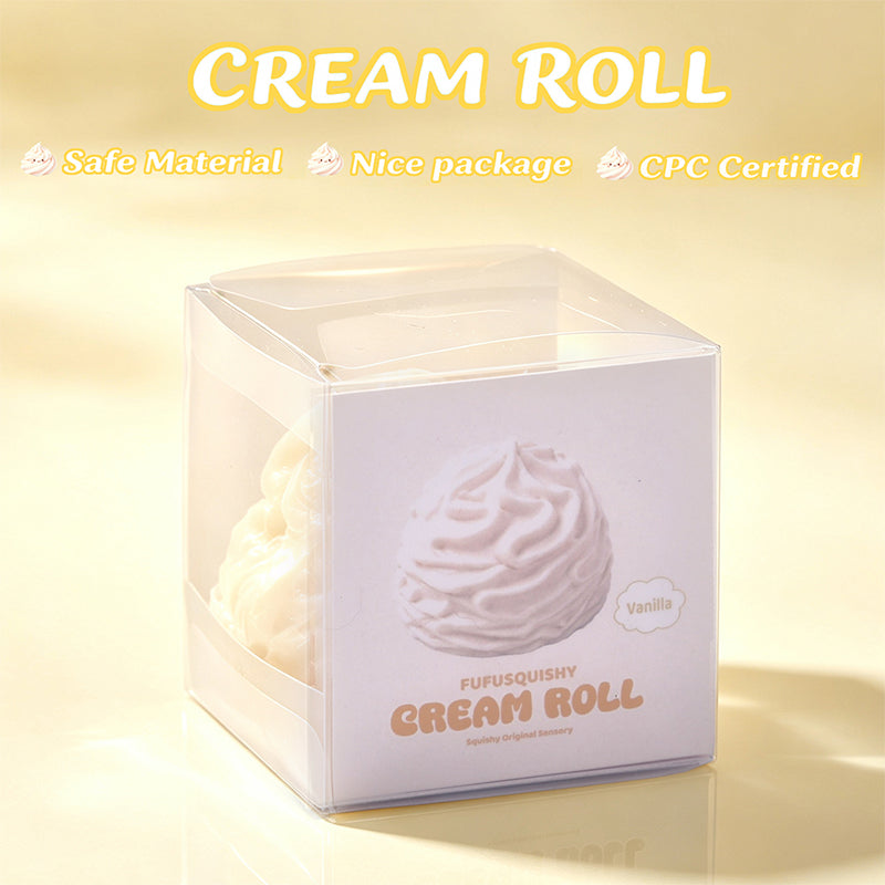 FUFUSQUISHY White Cream Roll Squishy Fidget Toy Stress Ball