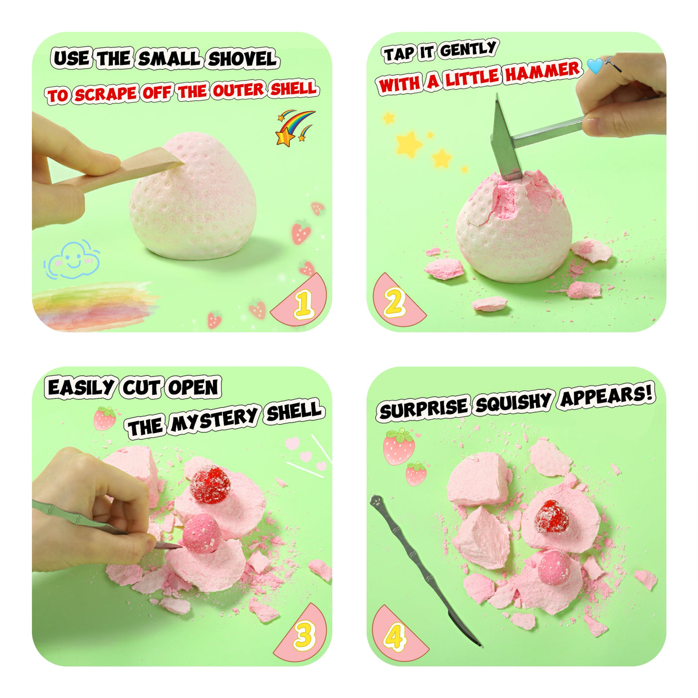 FUFUSQUISHY Pink Strawberry Squishy Dig Kit