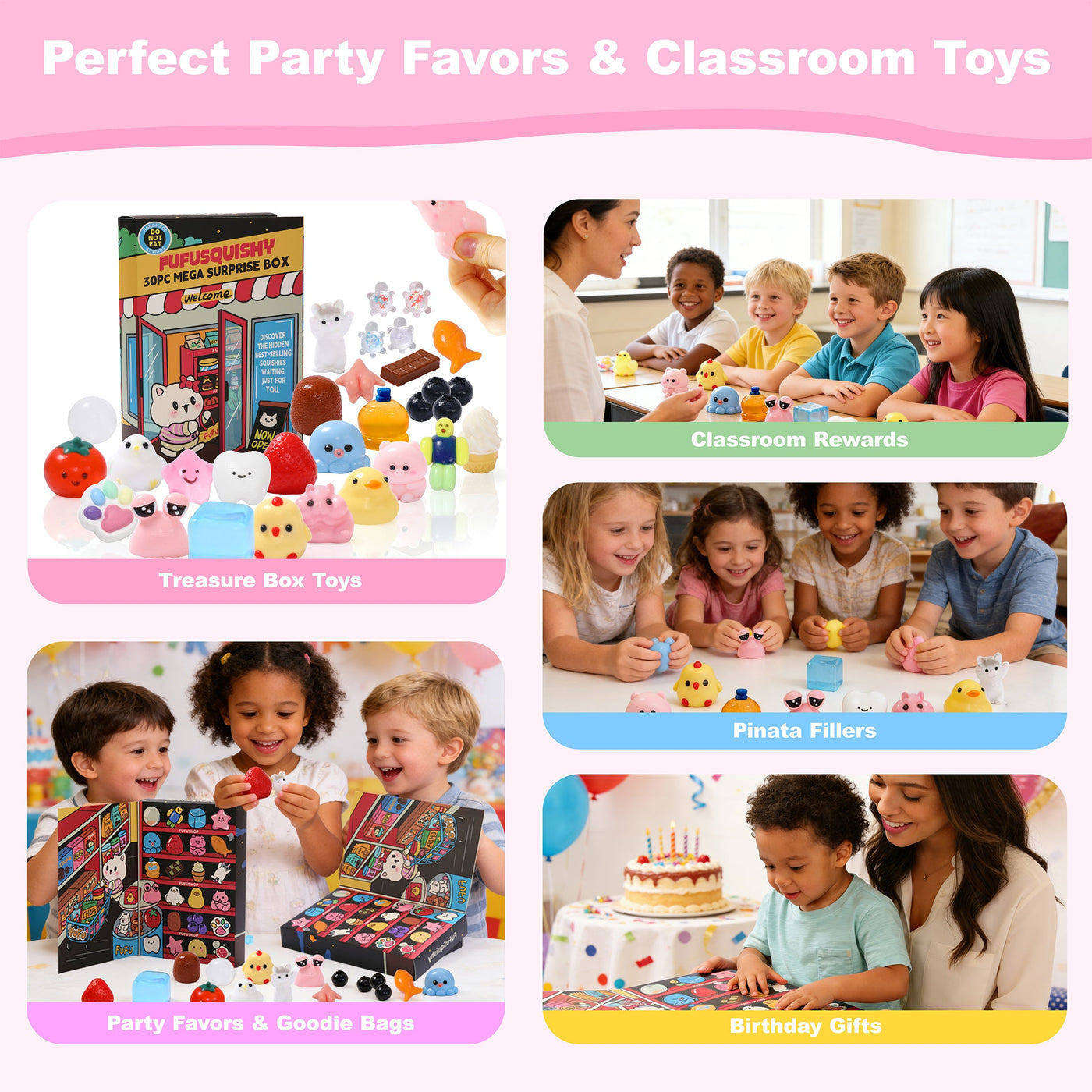 30pcs Random FUFUSQUISHY Surprise Squishy Pop Box
