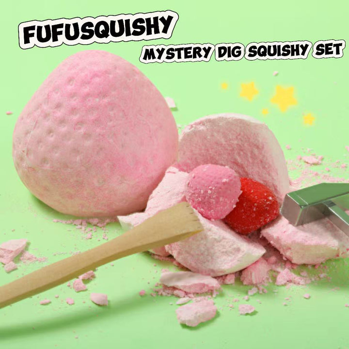 FUFUSQUISHY Pink Strawberry Squishy Dig Kit