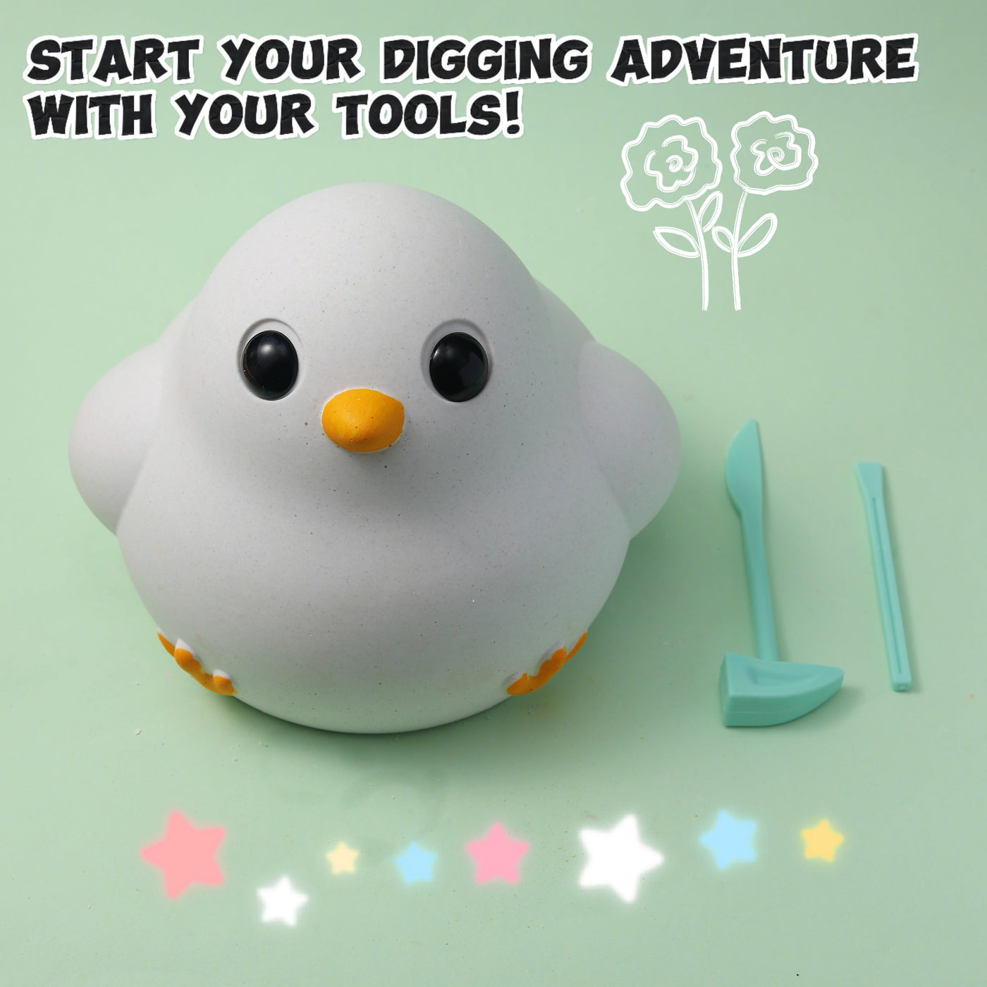 FUFUSQUISHY Giant White Chicken Dig Kit (include 1 middle chicken+2mini chicks)