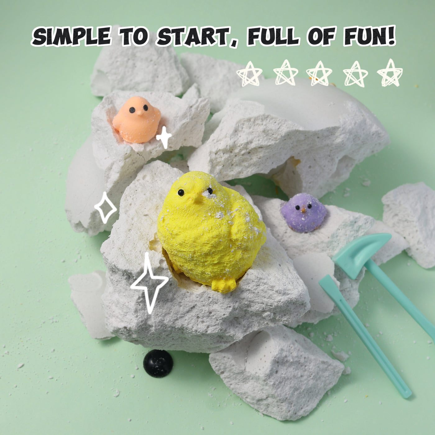 FUFUSQUISHY Giant White Chicken Dig Kit (include 1 middle chicken+2mini chicks)