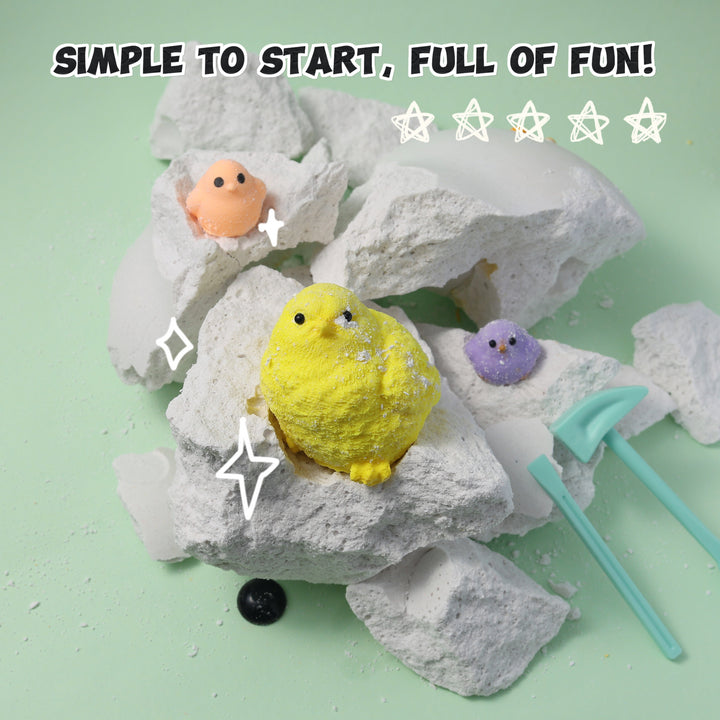 FUFUSQUISHY Giant White Chicken Dig Kit (include 1 middle chicken+2mini chicks)