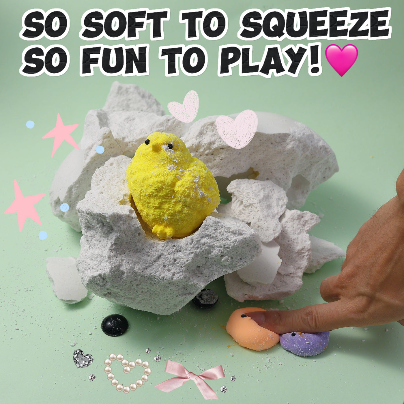 FUFUSQUISHY Giant White Chicken Dig Kit (include 1 middle chicken+2mini chicks)