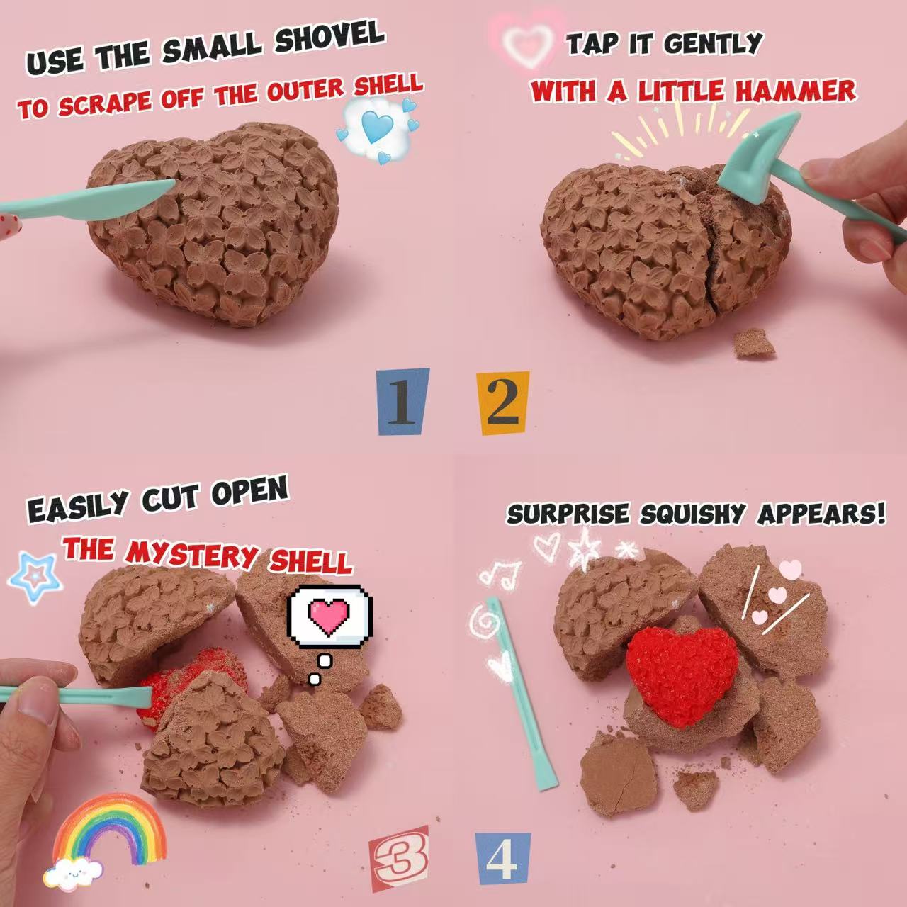 FUFUSQUISHY Flower Heart Squishy Dig Kit