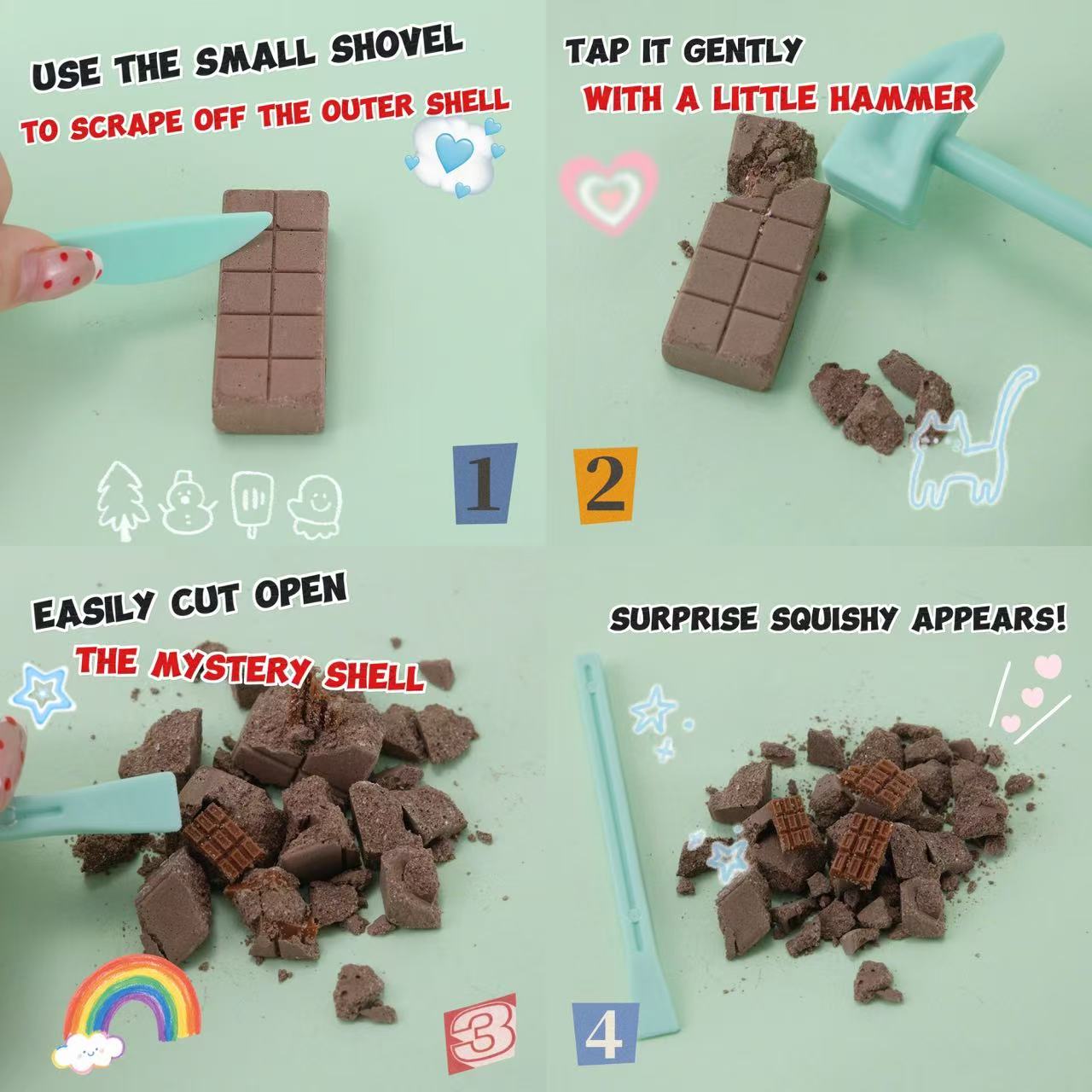 FUFUSQUISHY 7pc Mini Chocolate Squishy Dig Kit