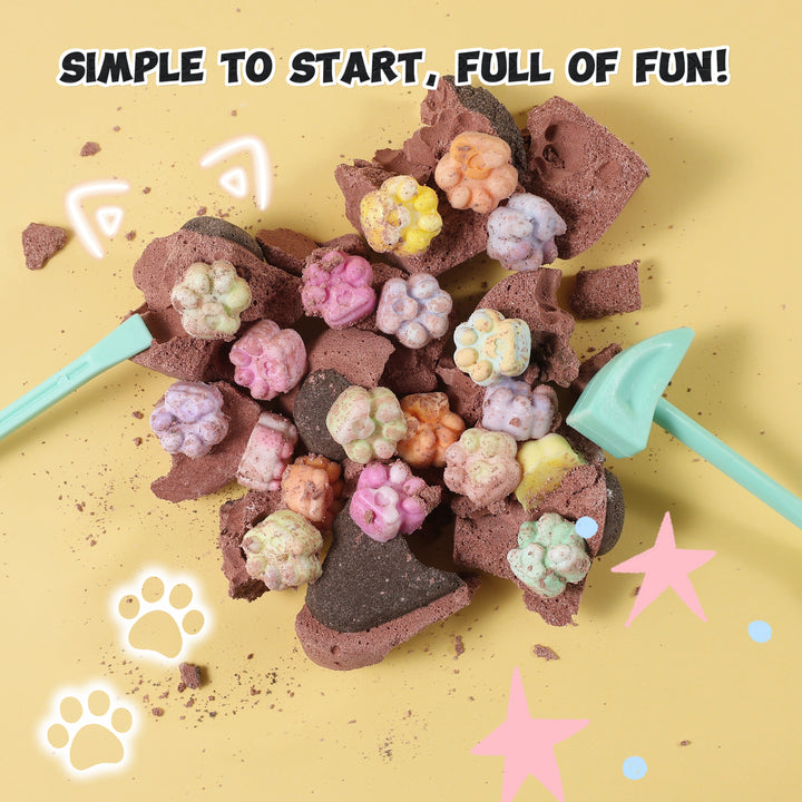 FUFUSQUISHY Chocolate Middle Large Cat Paw Dig Kit (20+ mini cat paw squishies)