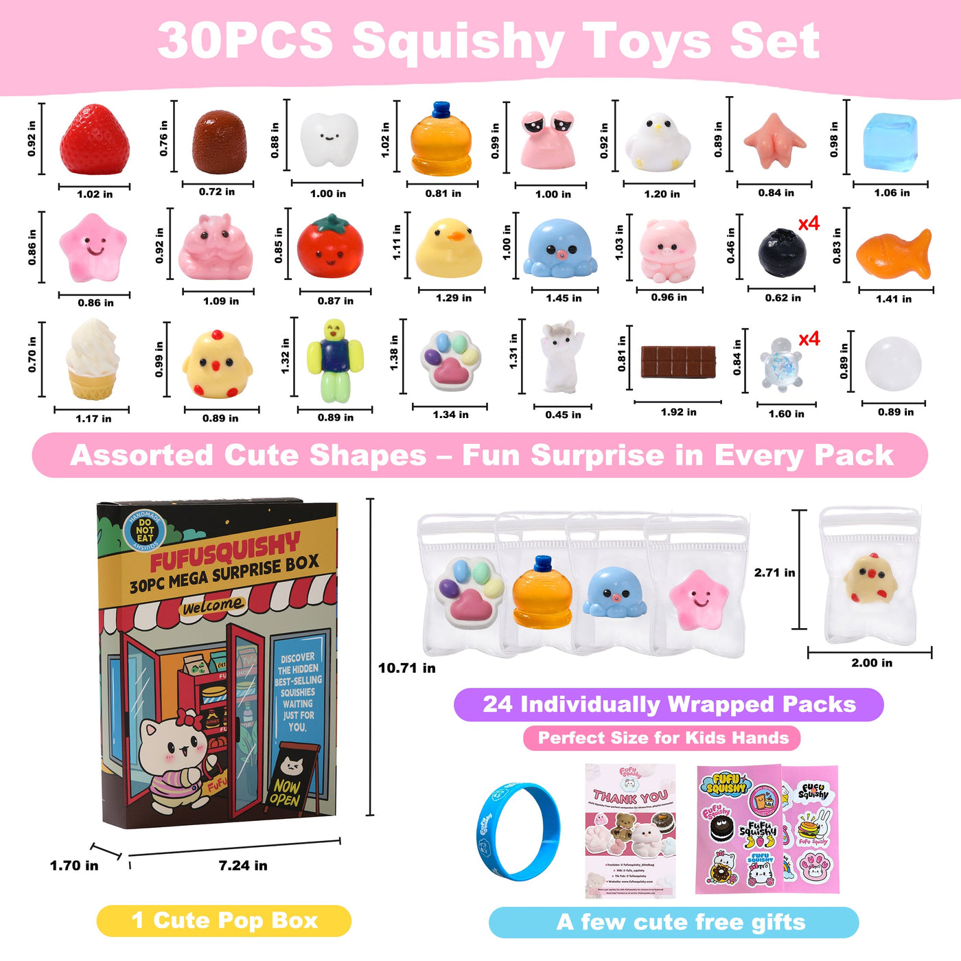 30pcs Random FUFUSQUISHY Surprise Squishy Pop Box